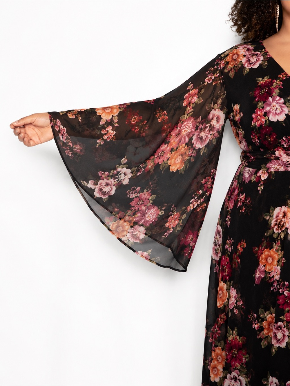 City Chic Paradise Floral Wrap Maxi Dress Black Pink Size M 18 Wedding Guest - Picture 6 of 10